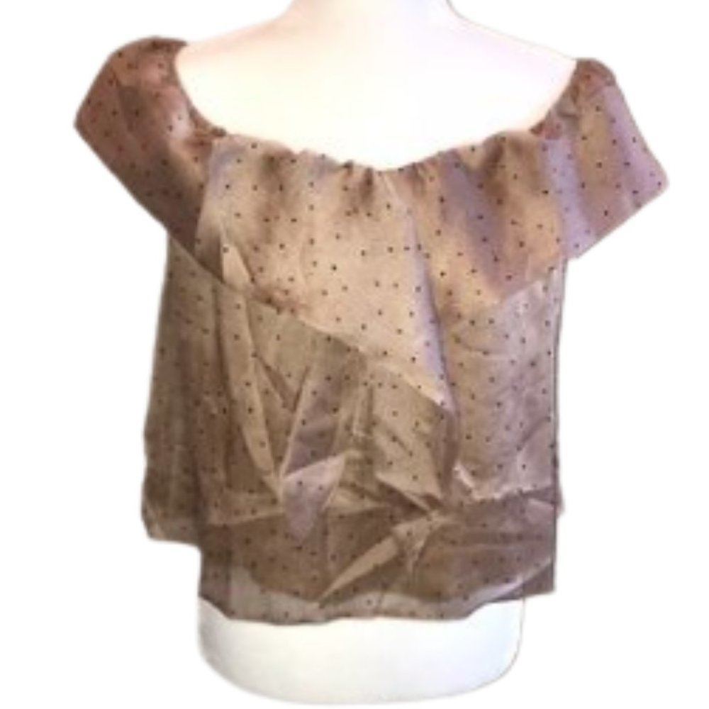 Line + Dot women's tan polka dot blouse size L